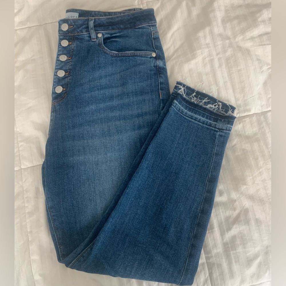 Loft Curvy Skinny Button Fly Raw Hem Jeans - Size 31/12